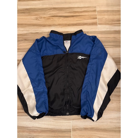 Vintage Reebok Colorblock Windbreaker Jacket Blue Black White Full Zip XL - Picture 1 of 9